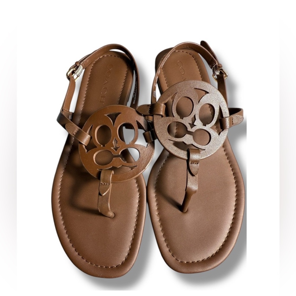 Coach Jaci Logo Leather Sandals Designer 6.5 T strap logo